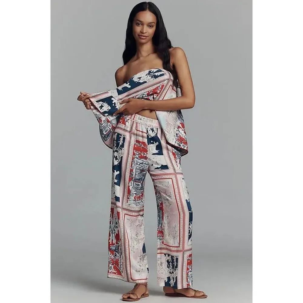 New Anthropologie The Brooklin Printed Wide-Leg Pants Size S